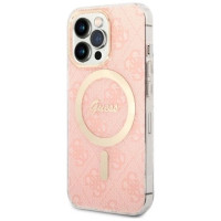 Guess Set Guess GUBPP13LH4EACSP Case+ Charger iPhone 13 Pro pink/pink hard case 4G Print MagSafe