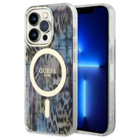 Guess GUHMP14XHLEOPWB iPhone 14 Pro Max 6.7" blue/blue hardcase Leopard MagSafe