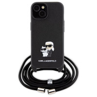 Karl Lagerfeld Crossbody Saffiano Metal Pin Karl & Choupette case for iPhone 15 - black