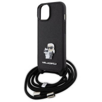 Karl Lagerfeld Crossbody Saffiano Metal Pin Karl & Choupette case for iPhone 15 - black
