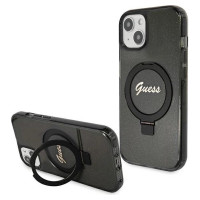 Guess Ring Stand Script Glitter MagSafe case for iPhone 15 - black