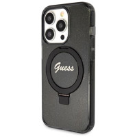 Guess Ring Stand Script Glitter MagSafe case for iPhone 14 Pro - black