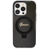Guess Ring Stand Script Glitter MagSafe case for iPhone 14 Pro Max - black