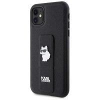 Karl Lagerfeld Gripstand Saffiano Choupette Pins Case for iPhone 11 / Xr - Black