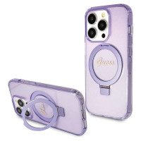 Guess Ring Stand Script Glitter MagSafe case for iPhone 14 Pro - purple