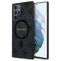 Guess 4G Collection Leather Metal Logo MagSafe Case for Samsung Galaxy S24 Ultra - Black