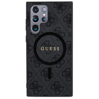 Guess 4G Collection Leather Metal Logo MagSafe Case for Samsung Galaxy S24 Ultra - Black