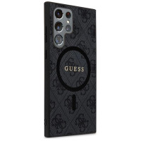 Guess 4G Collection Leather Metal Logo MagSafe Case for Samsung Galaxy S24 Ultra - Black