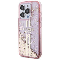 Guess Liquid Glitter Gold Stripes case for iPhone 15 Pro - pink