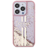 Guess Liquid Glitter Gold Stripes case for iPhone 15 Pro - pink