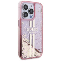 Guess Liquid Glitter Gold Stripes case for iPhone 15 Pro - pink