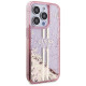 Guess Liquid Glitter Gold Stripes case for iPhone 15 Pro - pink