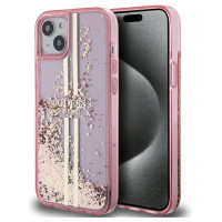 Guess Liquid Glitter Gold Stripes case for iPhone 15 Plus / 14 Plus - pink