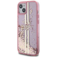 Guess Liquid Glitter Gold Stripes case for iPhone 15 Plus / 14 Plus - pink