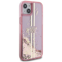 Guess Liquid Glitter Gold Stripes case for iPhone 15 Plus / 14 Plus - pink