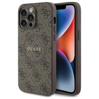 Guess 4G Collection Leather Metal Logo MagSafe Case for iPhone 14 Pro - Brown