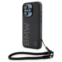 BMW Signature Leather Wordmark Cord case for iPhone 15 Pro - black