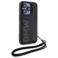 BMW Signature Leather Wordmark Cord case for iPhone 15 Pro - black