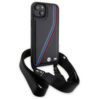 BMW M Edition Carbon Tricolor Lines & Strap case for iPhone 15 / 14 / 13 - black