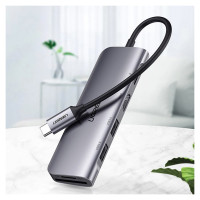 Ugreen CM195 ​​6in1 adapter USB-C - HDMI / 2x USB-A 3.0 / USB-C PD / SD / TF reader - gray