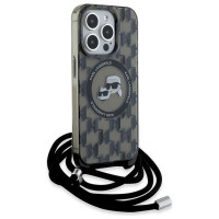 Karl Lagerfeld IML Crossbody Monogram Karl & Choupette Head MagSafe Case for iPhone 15 Pro Max - Black