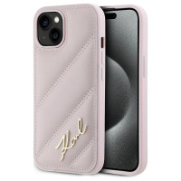 Karl Lagerfeld Diagonal Quilted Script case for iPhone 14 / 15 / 13 - pink