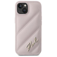 Karl Lagerfeld Diagonal Quilted Script case for iPhone 14 / 15 / 13 - pink