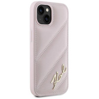 Karl Lagerfeld Diagonal Quilted Script case for iPhone 14 / 15 / 13 - pink