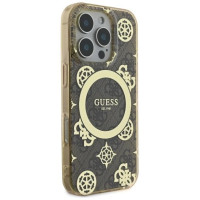 Guess IML Peony On 4G Background MagSafe Case for iPhone 16 Pro - Brown