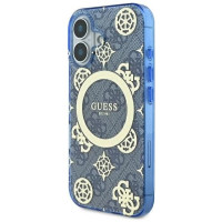 Guess IML Peony On 4G Background MagSafe case for iPhone 16 - blue
