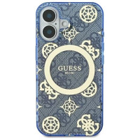 Guess IML Peony On 4G Background MagSafe case for iPhone 16 - blue