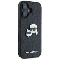 Karl Lagerfeld Monogram Karl & Choupette Head Pin iPhone 16 Case - Black