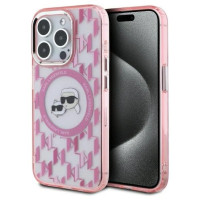 Karl Lagerfeld IML Monogram Karl & Choupette Head MagSafe iPhone 15 Pro Case - Pink
