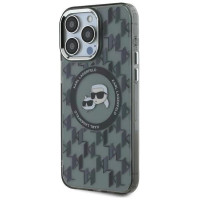 Karl Lagerfeld IML Monogram Karl & Choupette Head MagSafe Case for iPhone 15 Pro Max - Black