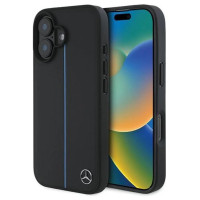 Mercedes MB Blue Line Leather MagSafe iPhone 16 Case - Black