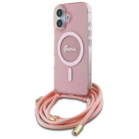 Guess Crossbody Cord Script MagSafe iPhone 16 Case - Pink