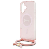Guess Crossbody Cord Script MagSafe iPhone 16 Case - Pink