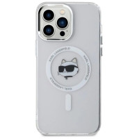 Karl Lagerfeld IML Metal Choupette Head MagSafe Case for iPhone 14 Pro Max - White