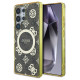Guess 4G Background Gold Electroplated Peony Pattern MagSafe Case for Samsung Galaxy S25 Ultra Brown