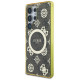 Guess 4G Background Gold Electroplated Peony Pattern MagSafe Case for Samsung Galaxy S25 Ultra Brown