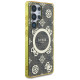 Guess 4G Background Gold Electroplated Peony Pattern MagSafe Case for Samsung Galaxy S25 Ultra Brown