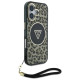 Guess HC IML Leopard Triangle Cord Strap MagSafe iPhone 16 Case - Brown
