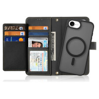 Dux Ducis Lawa iPhone 16e Leather Case with Detachable Magnetic Wallet - Black