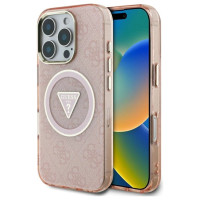 Guess IML Metal Glitter 4G Circle Triangle MagSafe Case for iPhone 16 Pro Max - Pink