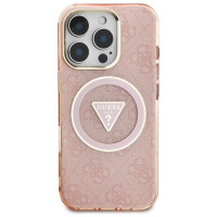 Guess IML Metal Glitter 4G Circle Triangle MagSafe Case for iPhone 16 Pro Max - Pink