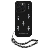 Karl Lagerfeld Saffiano Crystals w/Chain iPhone 16 Pro Case - Black
