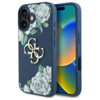 Guess Grained Roses Big 4G logo case for iPhone 16 - blue