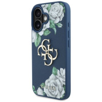 Guess Grained Roses Big 4G logo case for iPhone 16 - blue