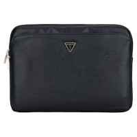 Guess Sleeve Grained Zipper Pocket Triangle Logo 14" Laptop Bag - Black