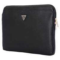 Guess Sleeve Grained Zipper Pocket Triangle Logo 14" Laptop Bag - Black